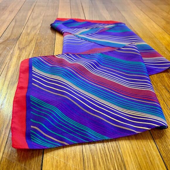 Vintage Women's Purple Striped Fashion Scarf Head Wrap Made in Italy - Picture 3 of 11